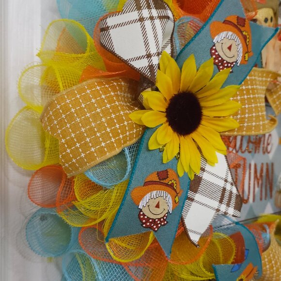🍁 Welcome Autumn Scarecrow Wreath 🌻🎃 - Picture 4 of 6